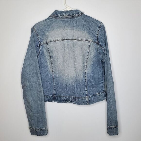 Guess L Jean Jacket Vintage Stretch Denim Light Blue Acid Wash Zip Up - Picture 4 of 16